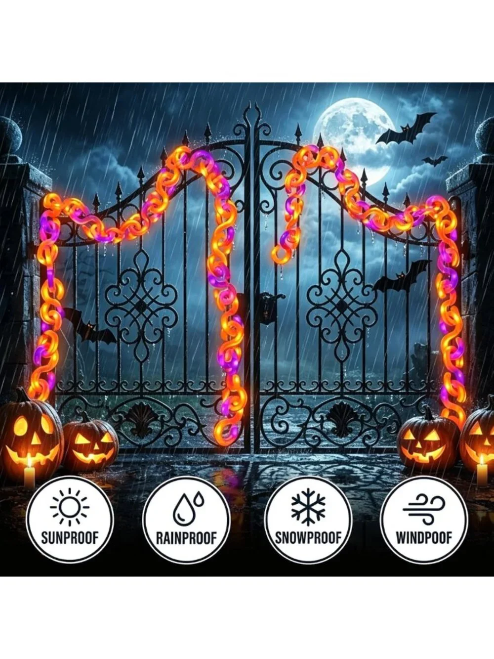 2 Pack 16.4 ft Orange Halloween Chain Lights - Festive Outdoor Decor